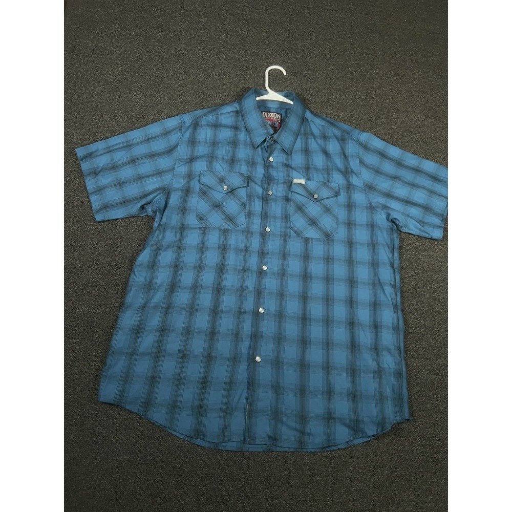Dixxon Shirt Mens XL Blue Plaid Bamboo Flannel Short Sleeve Pearl Snap 1962
